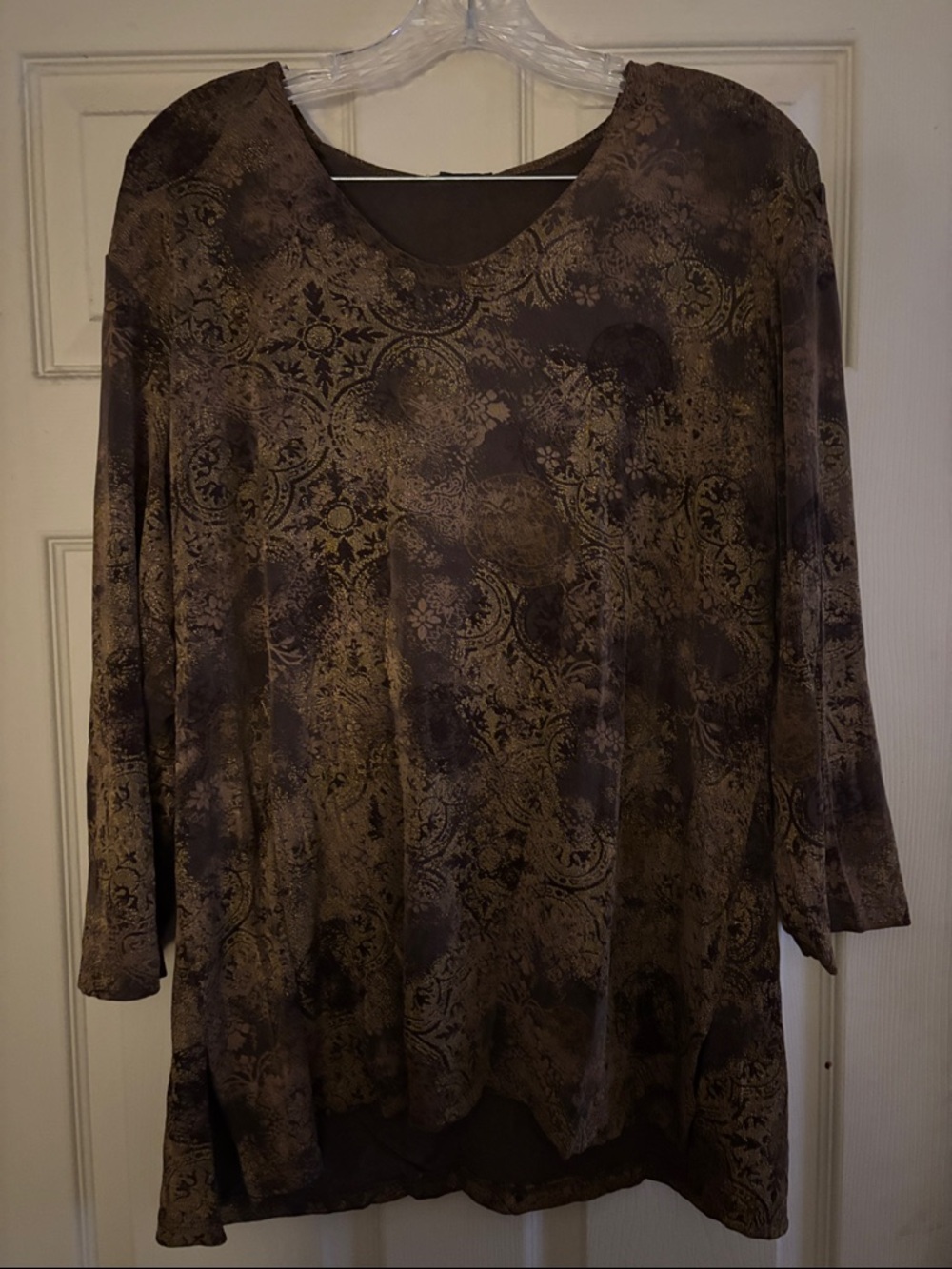 Women's Brown Patterned Long-Sleeve Blouse